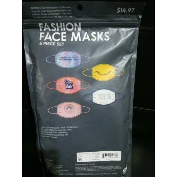 Fashion Face Sports Mask, 5-Pack, Washable Re-Usable. One Size Fits Most Adults - Picture 6 of 11